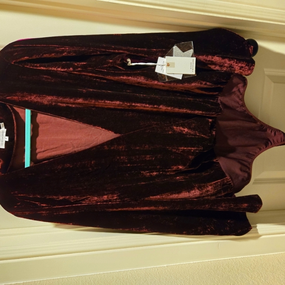 NWT GOOD AMERICAN Burgandy Velvet V-neck Bodysuit 2X - Size 5
